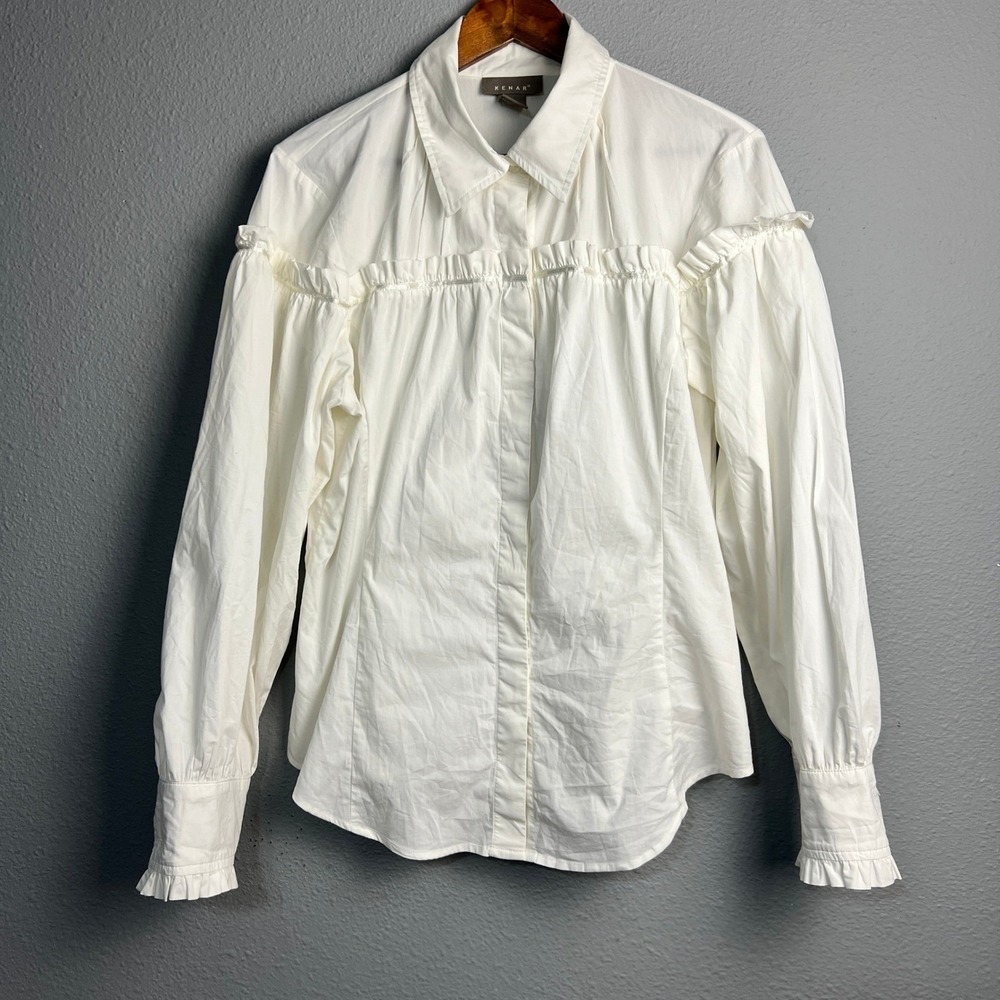 Kenar Ruffle Shoulder Blouse Med Cotton Poplin Romantic Cottagecore Minimalist‎